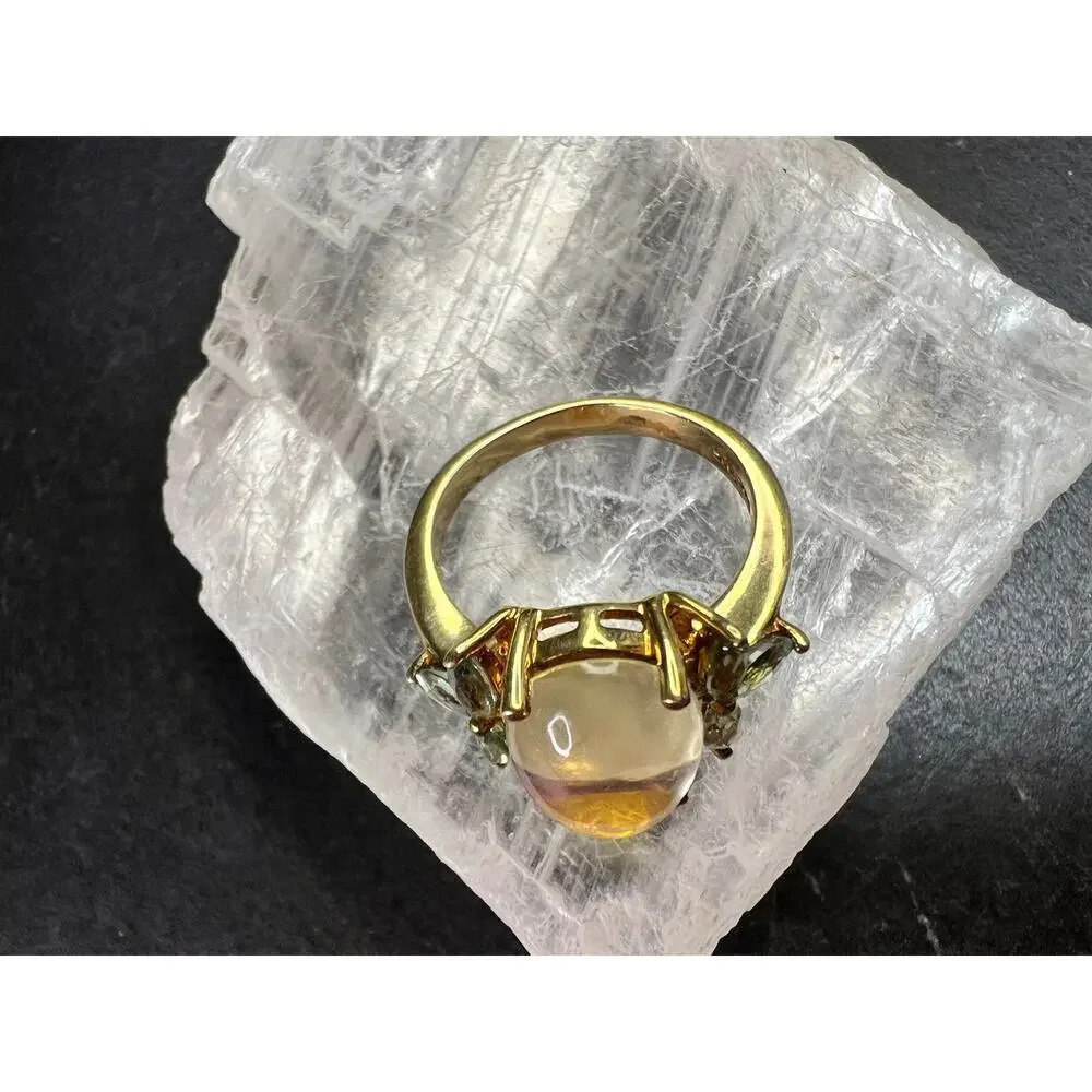 Champagne Quartz & Apatite Vermeil Ring Size 9